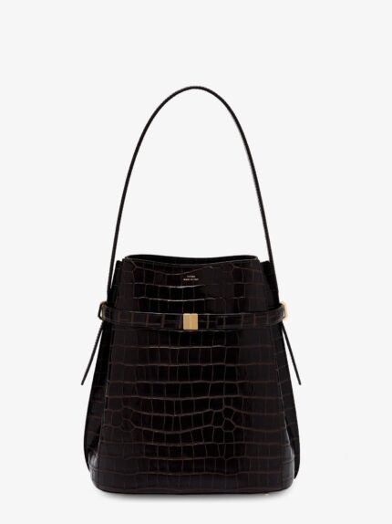 TOTEME Leather Bucket Bag With Croco Effect