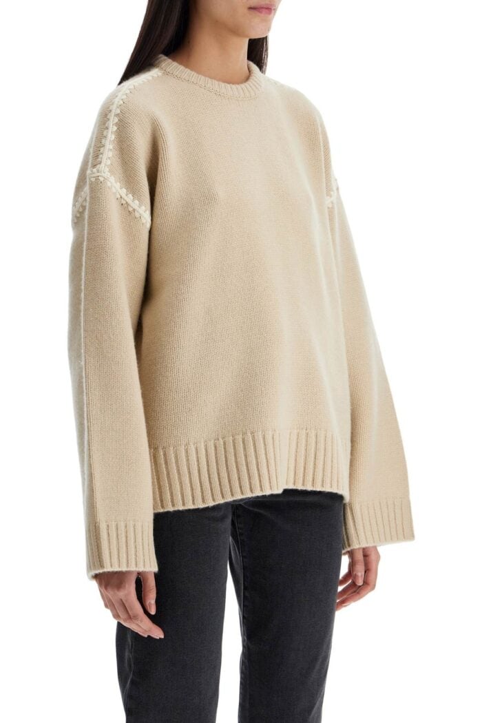 TOTEME Light Beige Wool And Cashmere Sweater With Embroidery