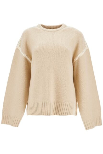 TOTEME Light Beige Wool And Cashmere Sweater With Embroidery