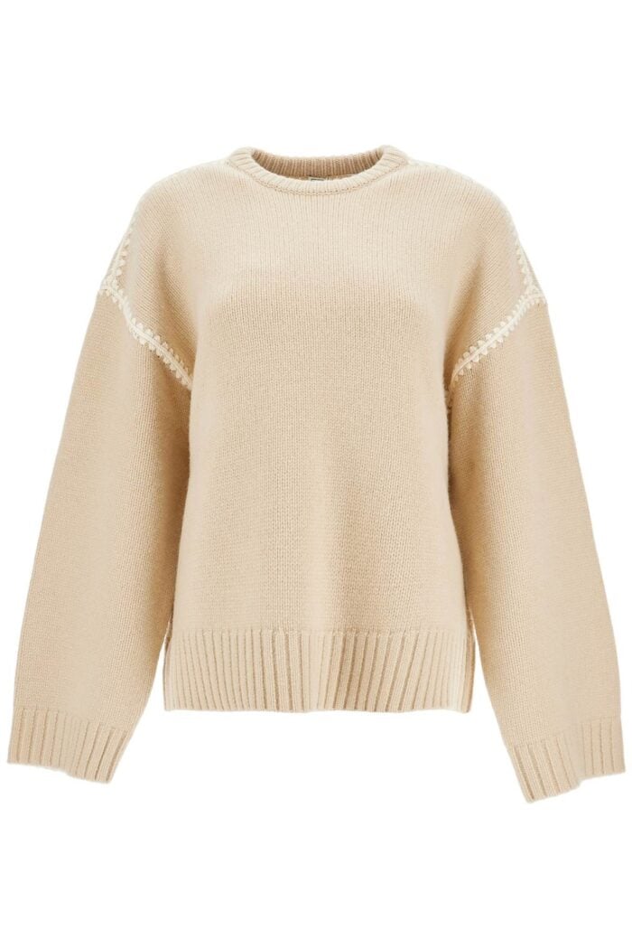 TOTEME Light Beige Wool And Cashmere Sweater With Embroidery