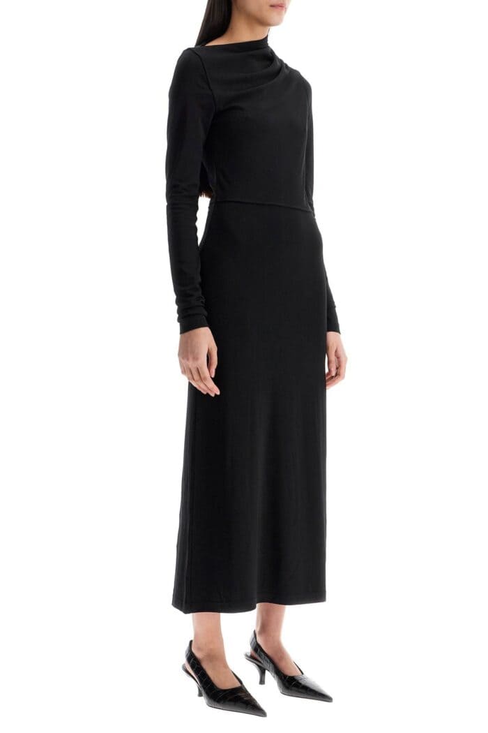 TOTEME Long Draped Dress With Wide Neckline In Black, Long Sleeve, Slim Fit To Ankle