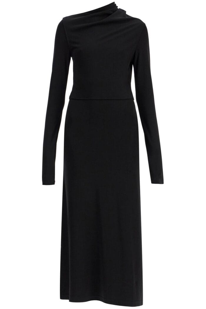 TOTEME Long Draped Dress With Wide Neckline In Black, Long Sleeve, Slim Fit To Ankle