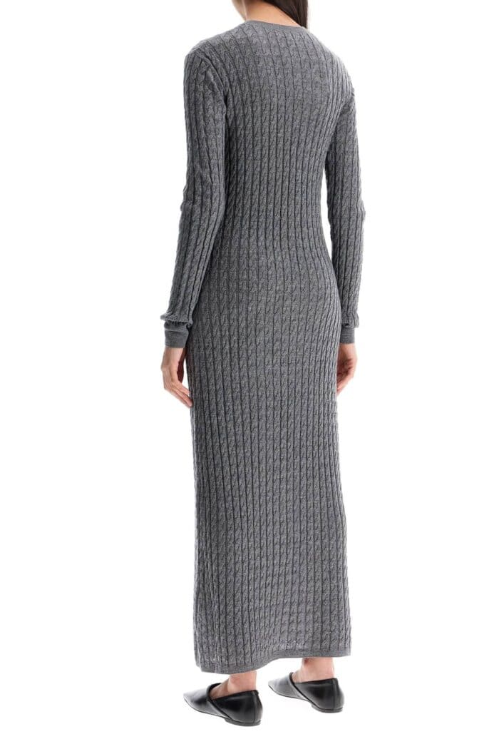 TOTEME Long Dress In Rws Wool Gray Mlange With Cable Knit Pattern