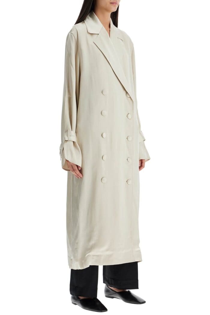 TOTEME Long White Satin Trench Dress In Viscose