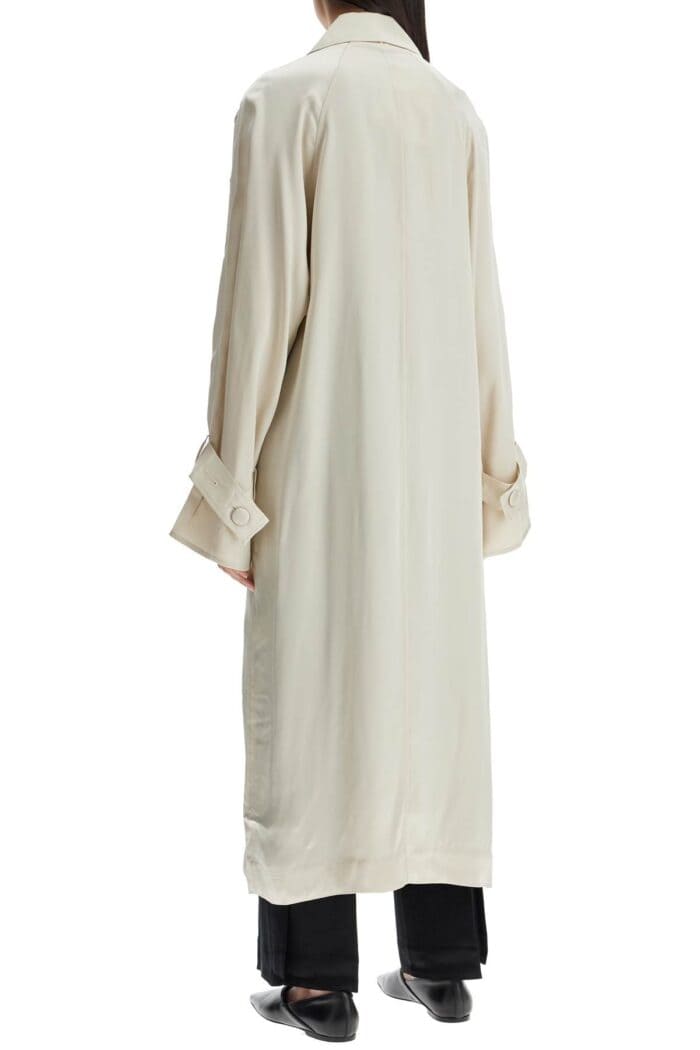 TOTEME Long White Satin Trench Dress In Viscose