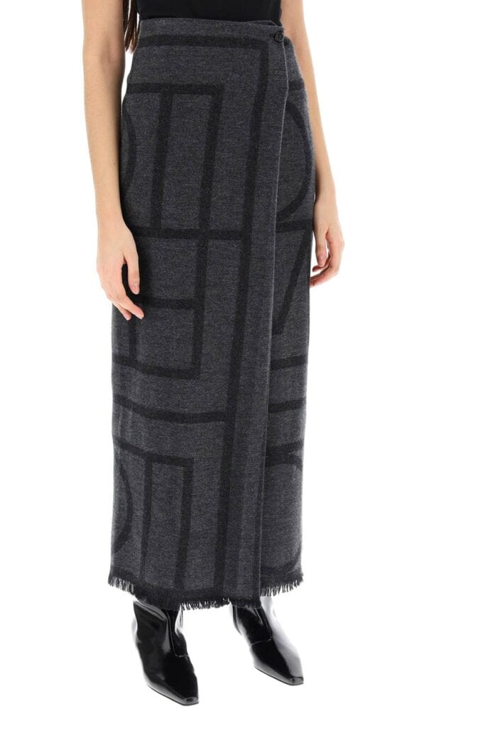 TOTEME Monogram Wool Maxi Sarong Skirt