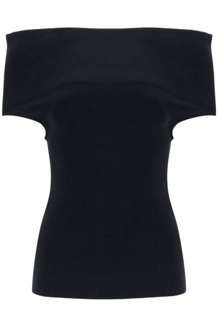 TOTEME Off-shoulder Double-knit Top In Black Viscose