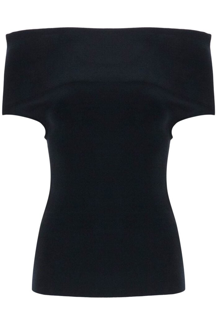 TOTEME Off-shoulder Double-knit Top In Black Viscose