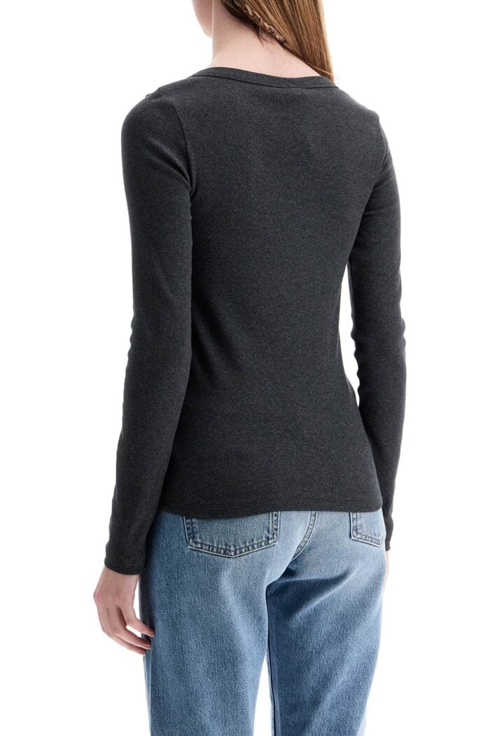 TOTEME Organic Cotton Charcoal Melange Ribbed Top With Wide Neck