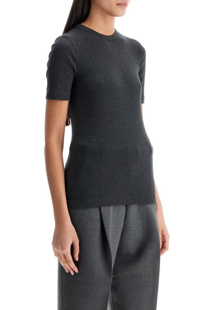 TOTEME Organic Cotton Ribbed Sweater In Charcoal Melange With Wide Neckline