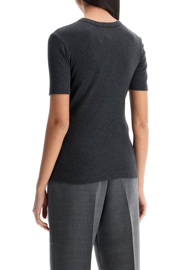 TOTEME Organic Cotton Ribbed Sweater In Charcoal Melange With Wide Neckline