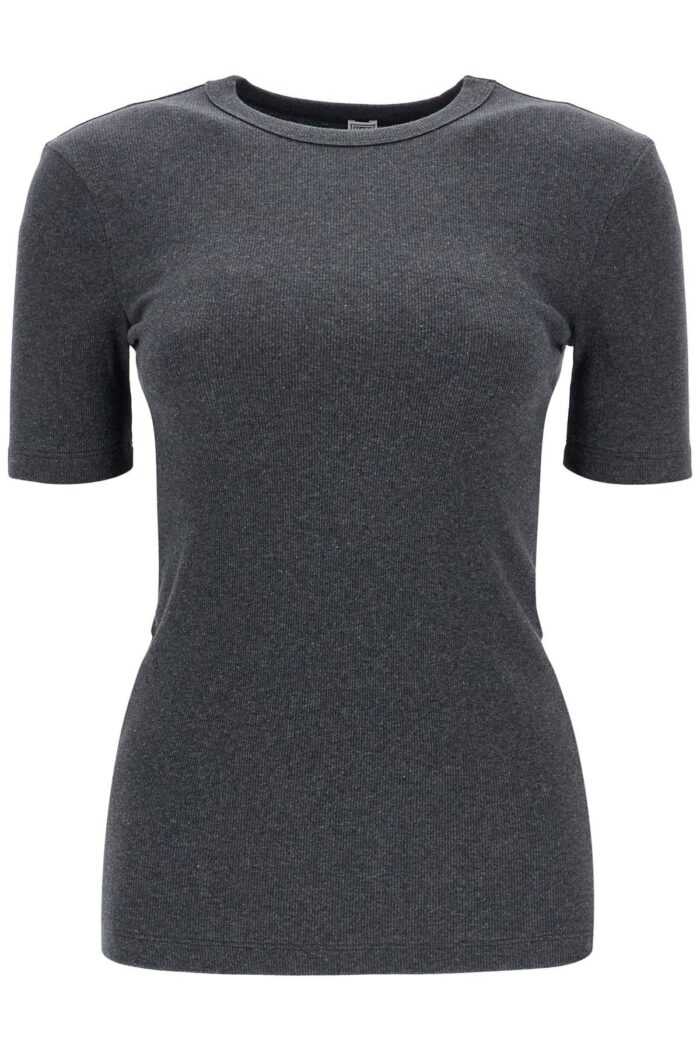 TOTEME Organic Cotton Ribbed Sweater In Charcoal Melange With Wide Neckline