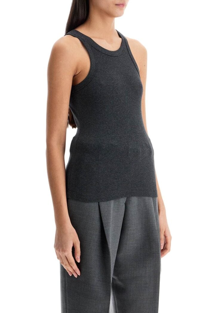 TOTEME Organic Cotton Ribbed Tank Top Charcoal Melange With Wide Straps