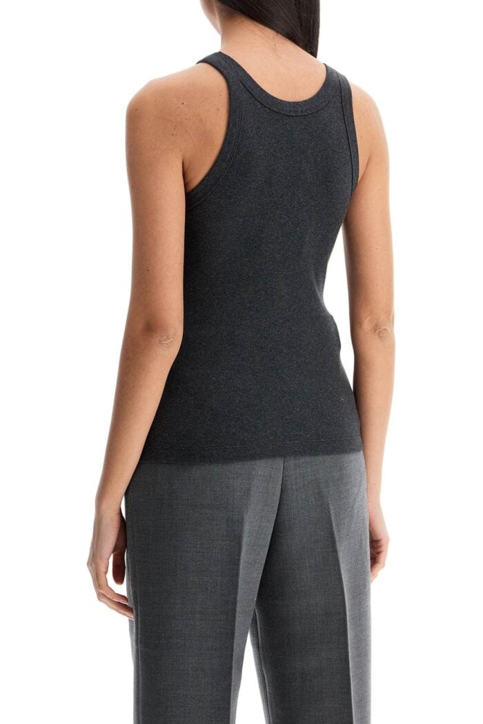 TOTEME Organic Cotton Ribbed Tank Top Charcoal Melange With Wide Straps