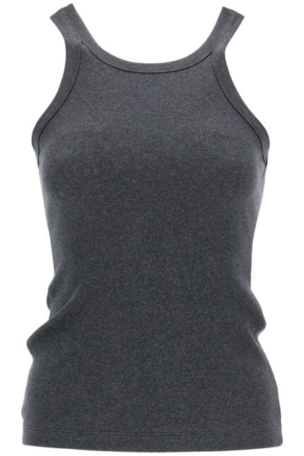 TOTEME Organic Cotton Ribbed Tank Top Charcoal Melange With Wide Straps