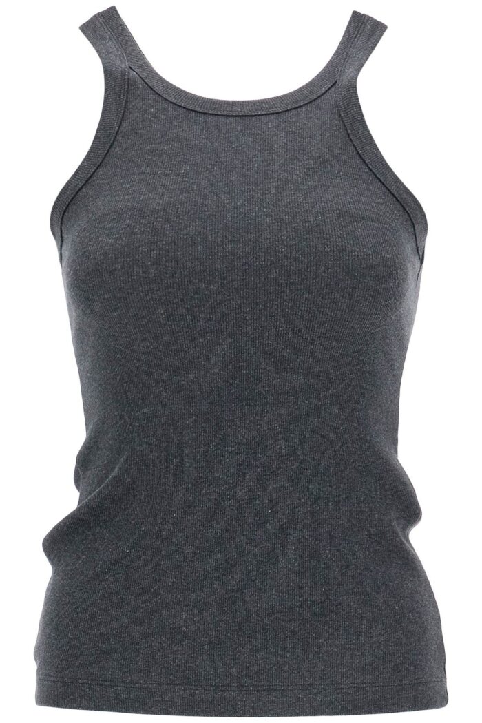 TOTEME Organic Cotton Ribbed Tank Top Charcoal Melange With Wide Straps