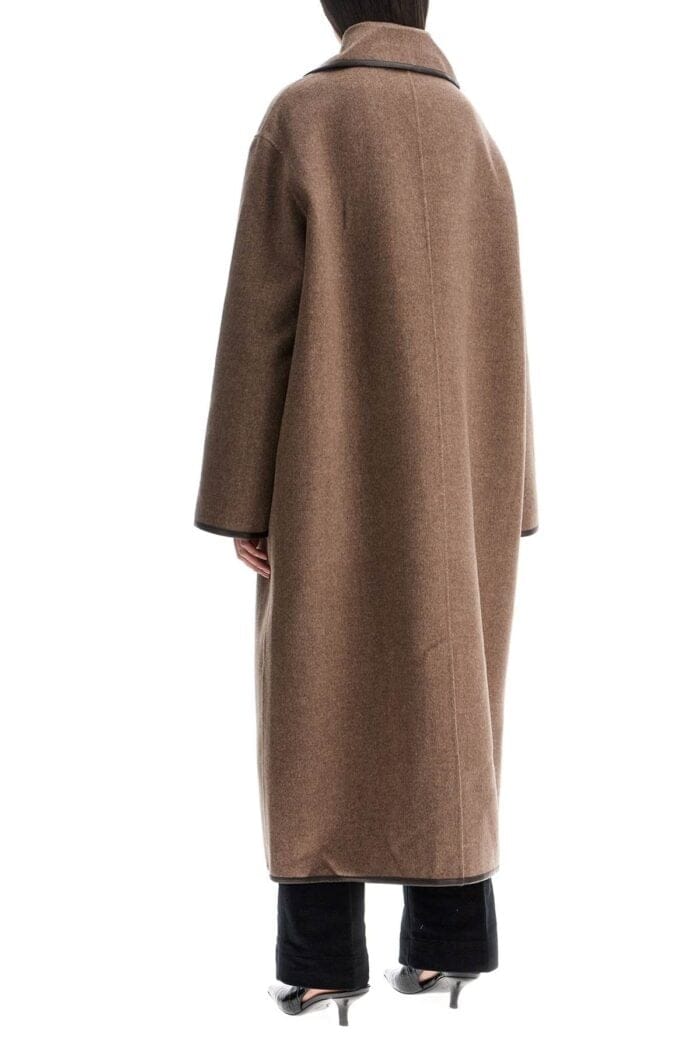 TOTEME Oversized Brown Wool Long Coat With Minimalist Double Clasp