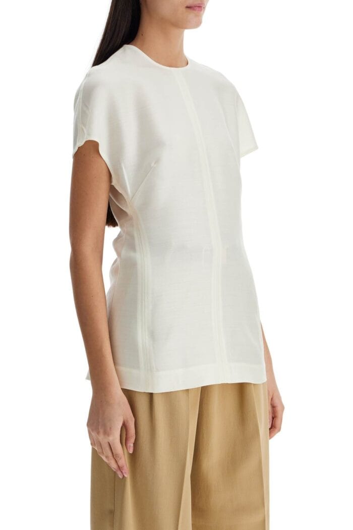 TOTEME Short Sleeve Wool And Silk Top In Macadamia