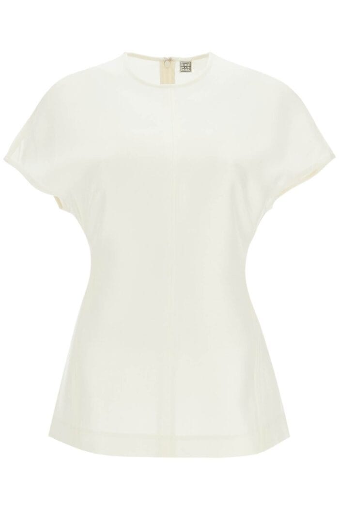 TOTEME Short Sleeve Wool And Silk Top In Macadamia