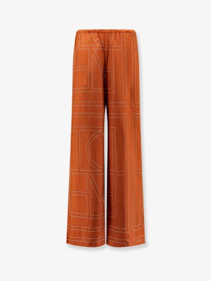 TOTEME Silk Trousers With Monogram Logo Embroidery