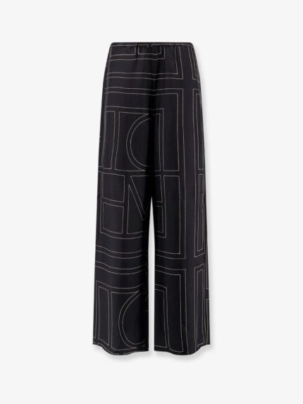 TOTEME Silk Trousers With Monogram Logo Embroidery