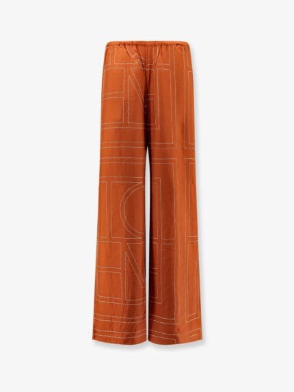 TOTEME Silk Trousers With Monogram Logo Embroidery