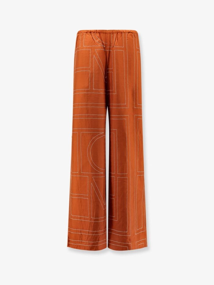 TOTEME Silk Trousers With Monogram Logo Embroidery