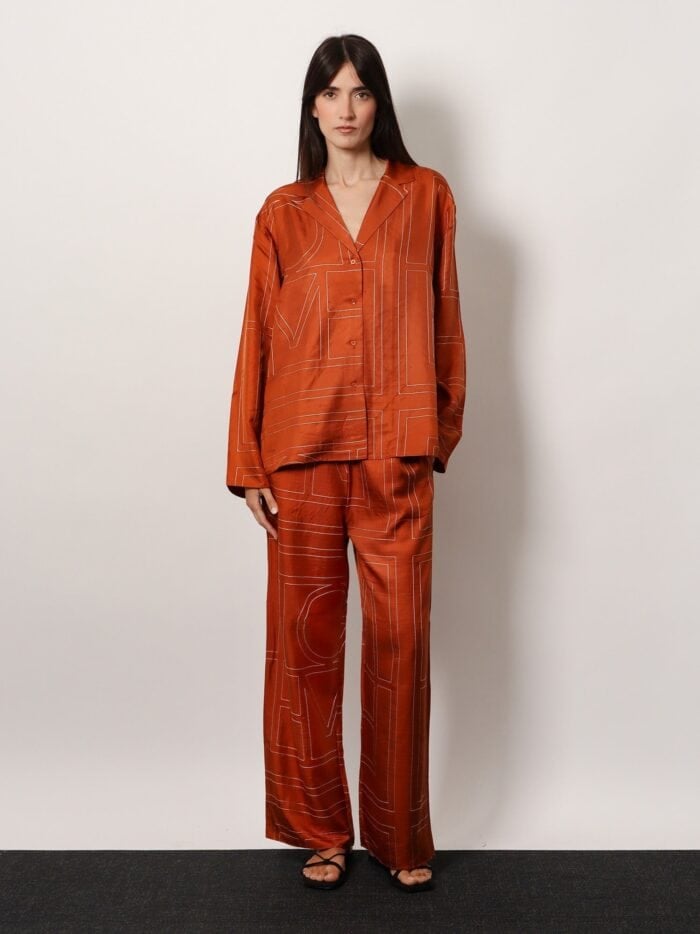 TOTEME Silk Trousers With Monogram Logo Embroidery