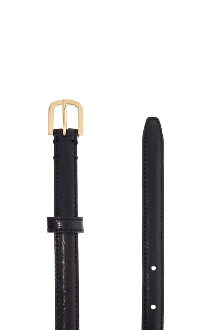 TOTEME Slim Black Calfskin Belt With Adjustable Gold Buckle