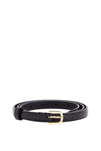 TOTEME Slim Black Calfskin Belt With Adjustable Gold Buckle