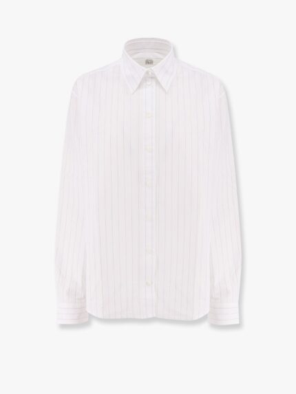 TOTEME Striped Organic Cotton Shirt With Monogram Embroidered Logo