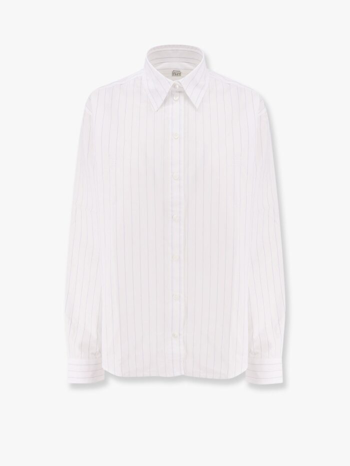 TOTEME Striped Organic Cotton Shirt With Monogram Embroidered Logo