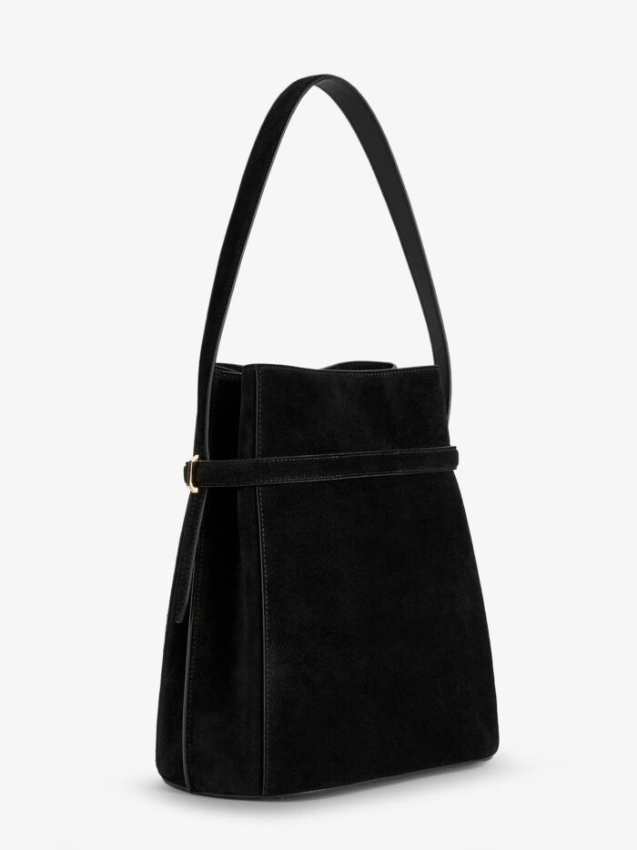 toteme suede shoulder bag with metal detail on the front TOTEME Suede Shoulder Bag With Metal Detail On The Front