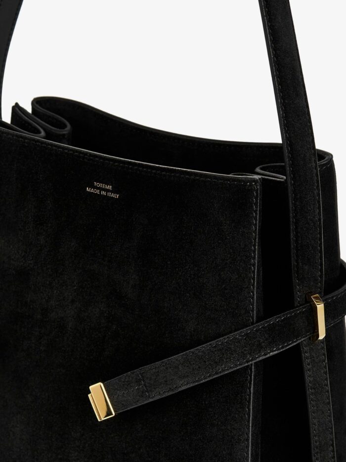 toteme suede shoulder bag with metal detail on the front TOTEME Suede Shoulder Bag With Metal Detail On The Front