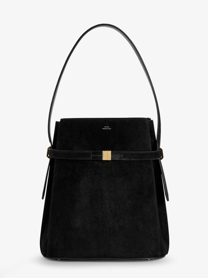 toteme suede shoulder bag with metal detail on the front TOTEME Suede Shoulder Bag With Metal Detail On The Front