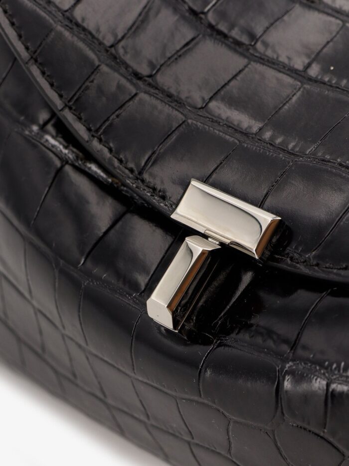 TOTEME T-Lock Clutch Leather Shoulder Bag With Croco Effect