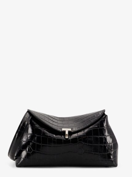 TOTEME T-Lock Clutch Leather Shoulder Bag With Croco Effect