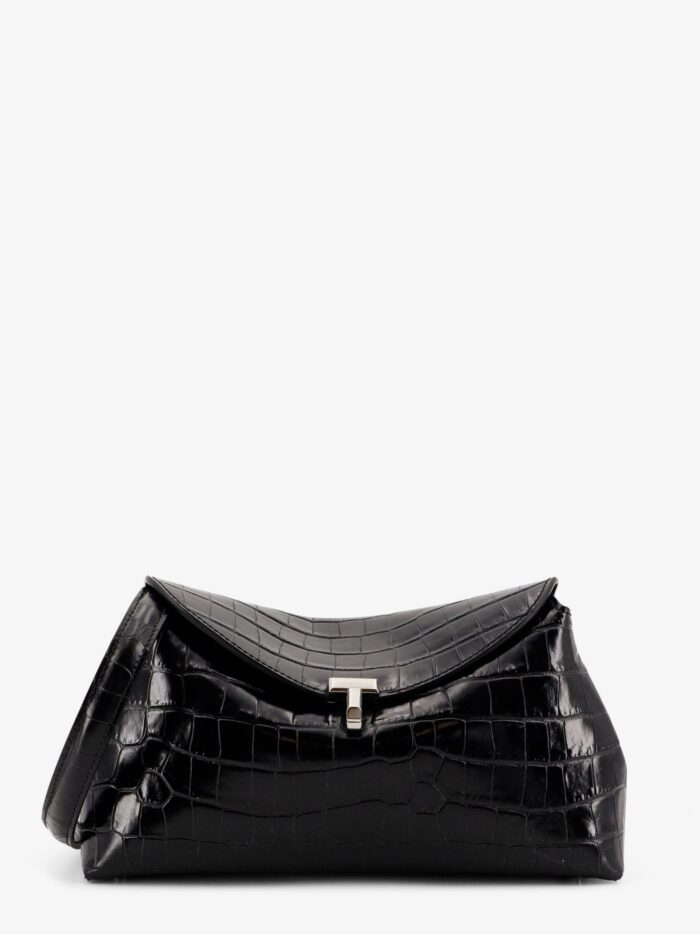 TOTEME T-Lock Clutch Leather Shoulder Bag With Croco Effect