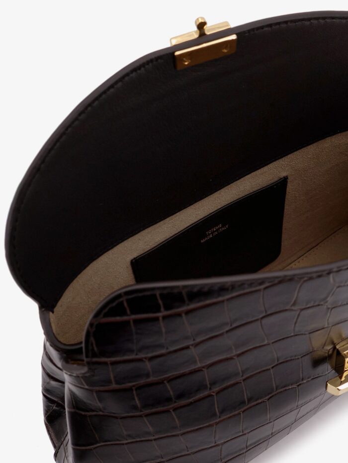 TOTEME T-Lock Leather Crossbody Bag With Croco Effect