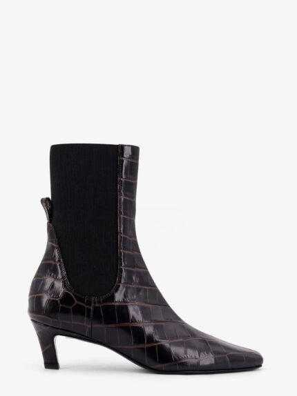 TOTEME The Mid Heel Boot Leather Boots With Croco Effect