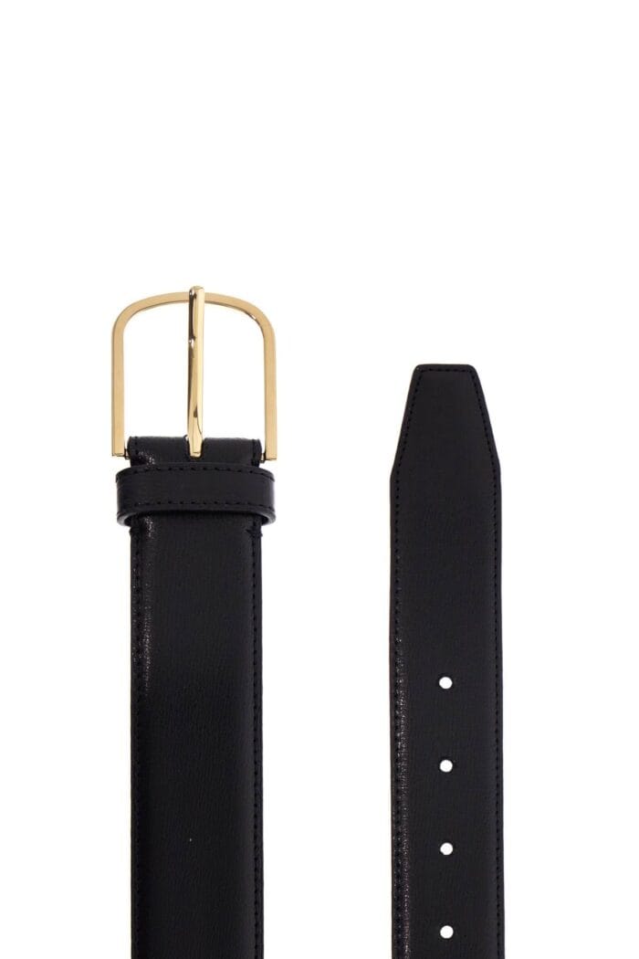 TOTEME Wide Black Calf Leather Belt With Gold Buckle For Pants