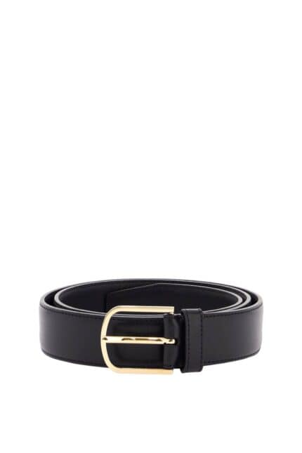 TOTEME Wide Black Calf Leather Belt With Gold Buckle For Pants