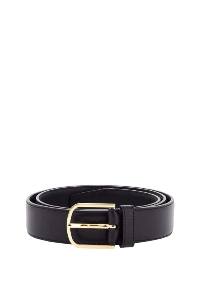 TOTEME Wide Black Calf Leather Belt With Gold Buckle For Pants