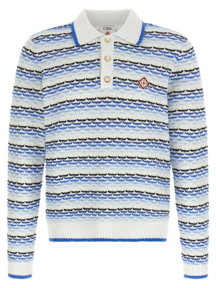 CASABLANCA 'Tuck Stitch Long Sleeve' Polo Shirt