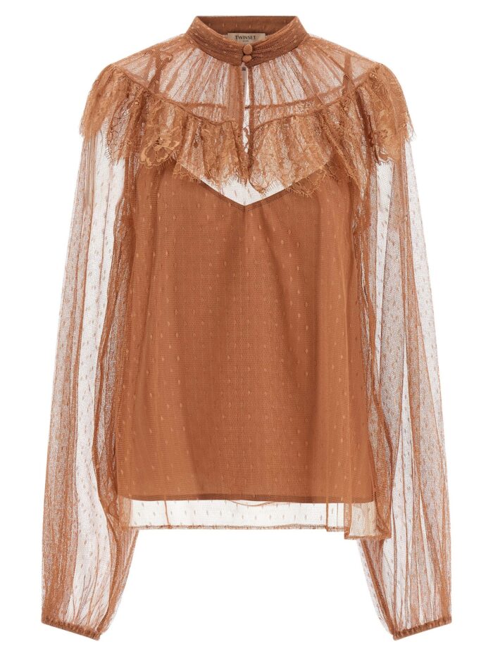twin set tulle plumetis blouse TWIN SET Tulle Plumetis Blouse