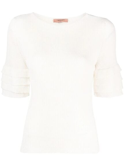 TWINSET Boat Neck Sweater Rib Ruffles