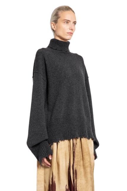 UMA WANG Frayed Cashmere Turtleneck Sweater