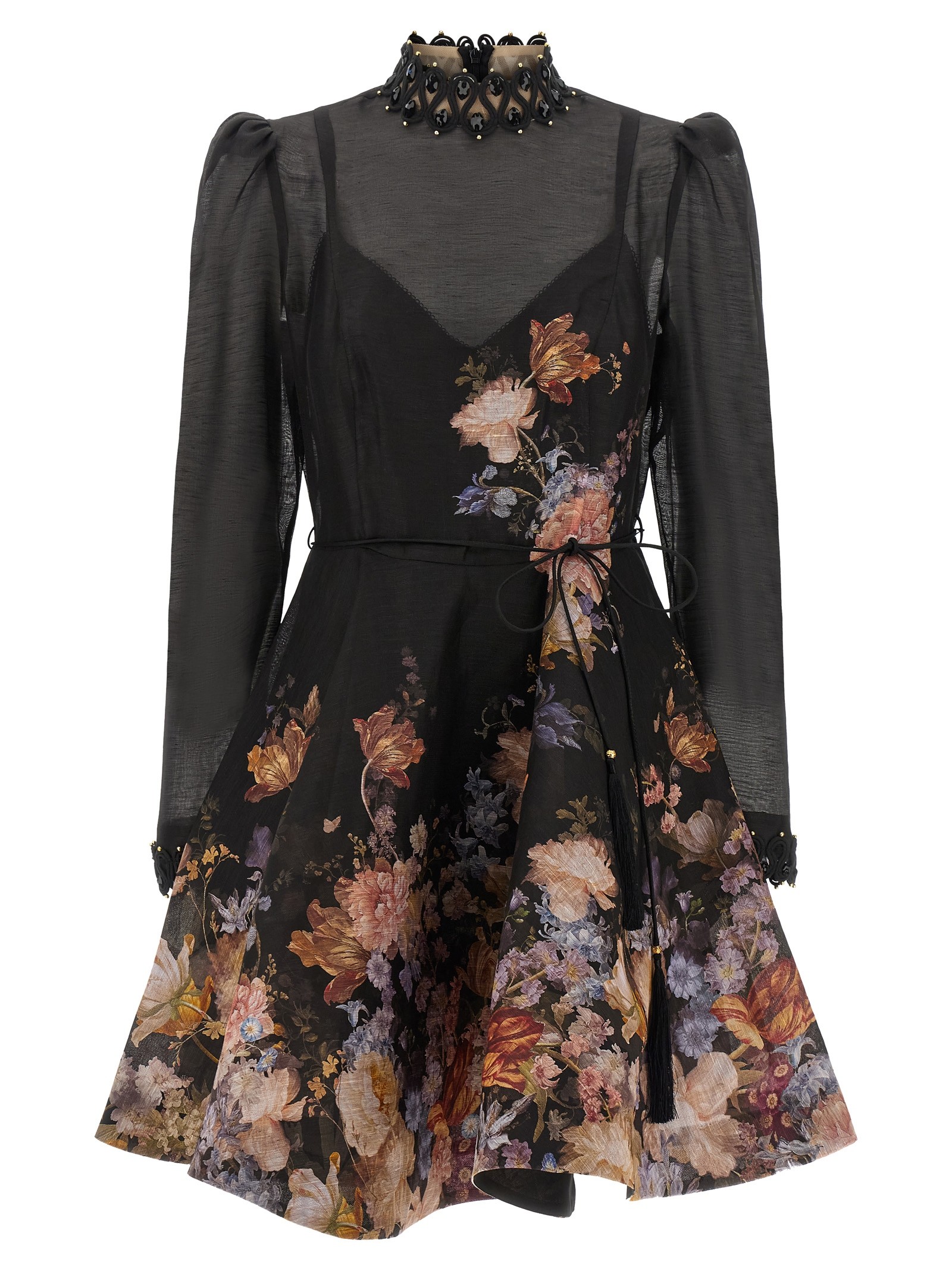 ZIMMERMANN Valiant Embellish Mini Linen And Silk Dress
