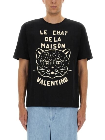 Valentino COTTON T-SHIRT WITH "CHAT DE LA MAISON" PRINT