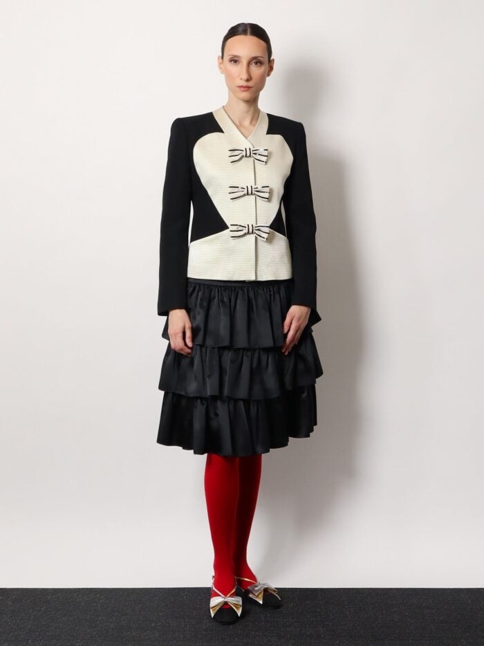 Valentino Crepe Couture Blazer With Ottoman Plastron And Bows With Sequins